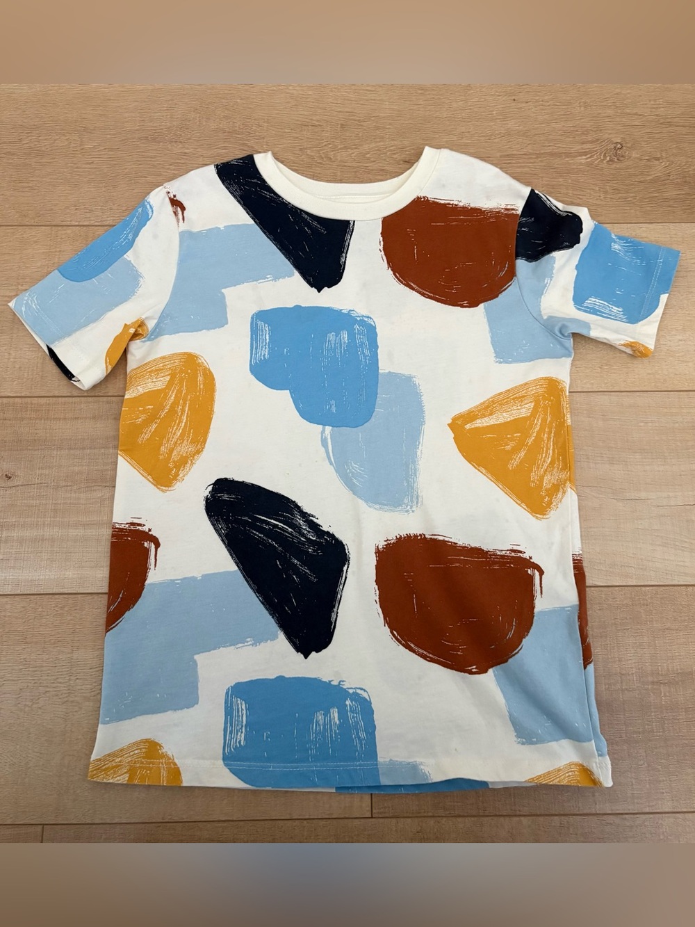 H&M Short Sleeve Tee - White with Blue, Mustard, Rust & Navy Shapes